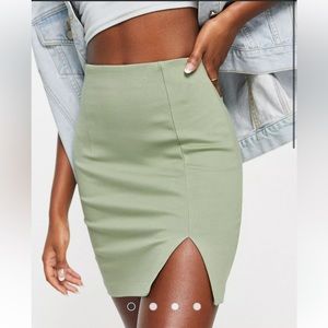 Stradivarius Sage Slit Hem Skirt | Size S